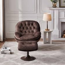 Tatahance Chocolate Velvet Swivel Leisure Wingback Chairs With Velvet Ottoman Set Of 2 Brown