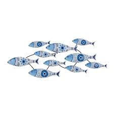 Litton Lane Metal Blue Fish Wall Decor