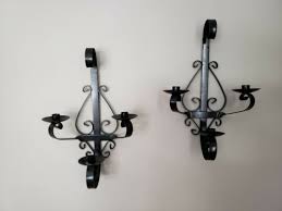 2 Large Black Metal Wall Candle Sconces