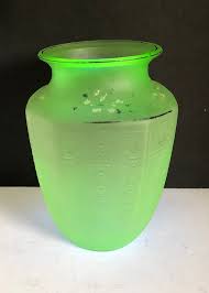 Green Depression Glass Ribbed Vase