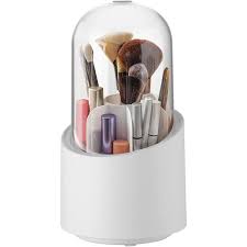 yuntge makeup brush holders with lid clear makeup brush organizer holder caddy rotating dustproof make up brushes container for bathroom vanity