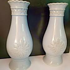 vtg cornflower blue glass vase set 2