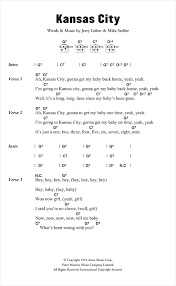 I got to kansas city on a frid'y by sattidy i larned a thing or two for up to then i didn't have an idy of whut the modren world was comin' to Kansas City Guitar Chords Lyrics Print Sheet Music Now