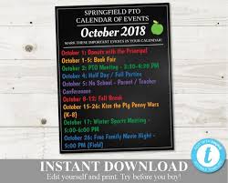 8 12 x 11 printable monthly 2018 calendar printable 2019 2020 yearly calendar 5 5 x 8 5 legacy templates blank monthly calendar excel template savvy spreadsheets. Instant Download Printable 8 5 X11 Editable Pto Monthly Events Calendar Change Text Font Font Color School By Divine Party Designs Catch My Party