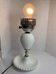 Vintage Hobnail Milk Glass Table Lamp