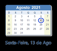 Es también el número 2021 anno domini, vigésimo primer año del siglo xxi y del iii milenio. Calendario Agosto 2021 Com Feriados E Dias Festivos Brasil