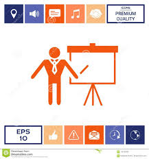 Presentation Sign Icon Man Standing With Pointer Near The