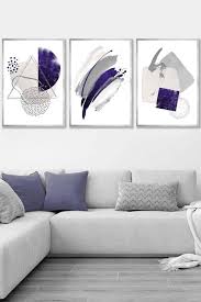 Set Of 3 Black Framed Abstract Purple