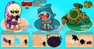The season tokens are being removed which is a great amount of boxes. Brawl Stars Summer Of Brawl 3 New Skins Surfer Bibi Sea Life Sandy And Septic Nani Art Concept Brawlstars