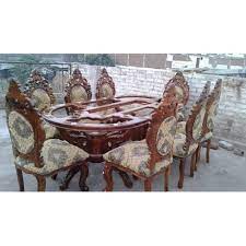 wooden brown antique glass top 8 seater