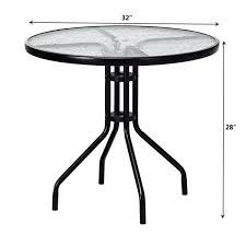 black round metal outdoor dining table