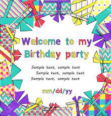 Happy birthday invitation, vintage retro background with geometr vector birthday card with balloons and bunting flags. Vector Colorful Birthday Invitation Card With Gift Boxes In Different Wrappings On Background Cartoon Birthday Card With Place For Text Royalty Free Cliparts Vectors And Stock Illustration Image 30949491