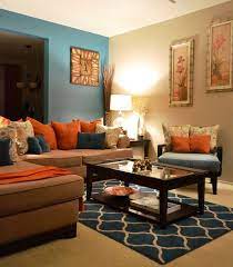 teal decor brown and orange living room