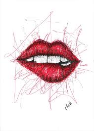 red lips drawing thin line artwork