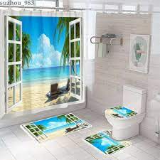 sea beach bathroom rugs set 4pcs shower