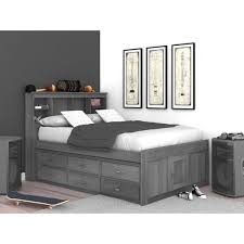 Os Home And Office Furniture Model 83221k12 22 Solid Pine Full Captains Bookcase Bed With 12 Drawers In Charcoal Gray