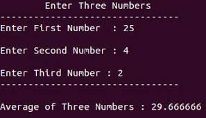 find average of three numbers c program
