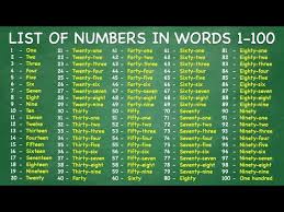 list of numbers in words 1 100 you