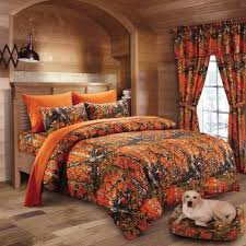 9 Pc Queen Orange Camo Bedding Set