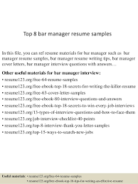 Top 8 Bar Manager Resume Samples