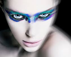 woman wearing dramatic eye makeup stock
