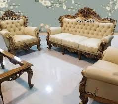wood almond sofa set leather at rs