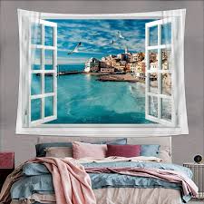 window tapestry wall hanging ocean