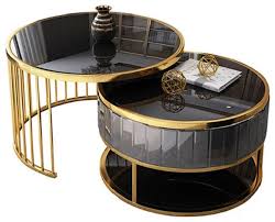 Round Gold Gray Nesting Coffee Table