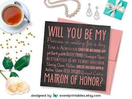 Will You Be My Matron Of Honor Card Printable Diy File Pink