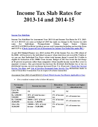 Income Tax Slab For 2013 14 And 2014 15