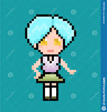 Pixel Anime Mädchen Mit Kurzen Blauen Haaren Und Gelben Augen Vektor  Abbildung - Illustration von haltung, weinlese: 221457119