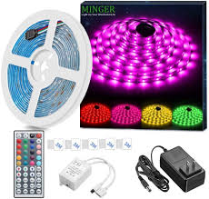 Minger Led Strip Light Waterproof 16 4ft Rgb Smd 5050 Led Rope Lighting Color Changing Full Kit With 44 Keys Ir Remote Controller Power Supply Led