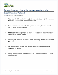 Grade 6 Math Worksheet Proportions