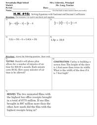 Math 8 Hw 16 Solving Equations