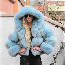 Women Natural Real Fox Fur Coat Hooded