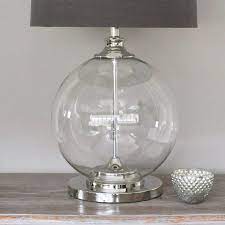 Glass Ball Table Lamp And Grey Shade By