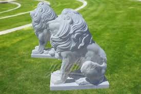 Hand Carved White Marble Lion Statues