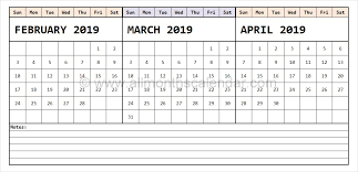February March April 2019 Calendar Template Month Calendar Design