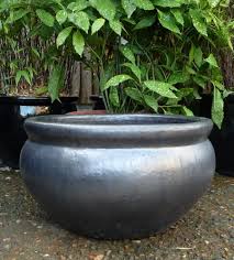 glazed metal grey low bowl planter