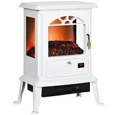 Homcom 23 Electric Infrared Fireplace Stove Freestanding Fireplace Heater With Realistic Flame Adjustable Temperature Timer Remote Control White