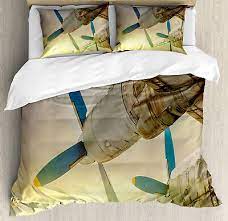 Vintage Airplane Duvet Cover Set With