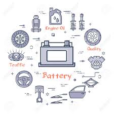 Your car's battery provides the necessary power to start your engine. Vector Linear Round Modern Concept Of Auto Part With Outline Royalty Free Cliparts Vectors And Stock Illustration Image 125315594
