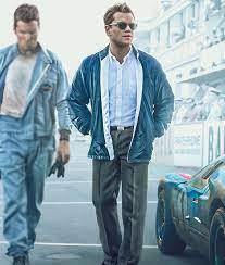 This was one of my top movies of 2019! Ford Vs Ferrari Carroll Shelby Matt Damon Blue Leather Jacket