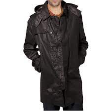 Hooded Black Leather Trench Coat