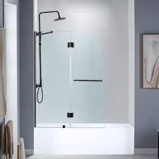 Woodbridge Everette 48 In W X 58 In H Semi Frameless Hinged Tub Glass Door Inmatte Black Finish Include Support Bar Hsd3610