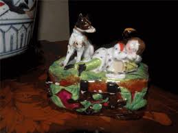 Shop dog figurines at chairish, the design lover's marketplace for the best vintage and used furniture, decor and art. Antique Staffordshire Porcelain Trinket Box Inkwell Boy And Dog
