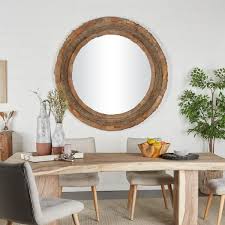 round framed brown wall mirror 76142