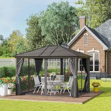 Outsunny 12 Ft X 10 Ft Outdoor Hardtop Canopy Patio Gazebo With Steel Roof Aluminum Frame Grey Gray