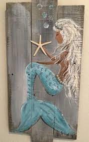 Aqua Mermaid On Old Recycle Wood Fence