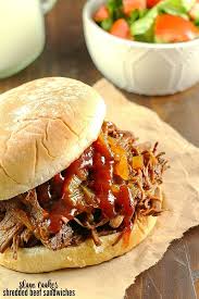 slow cooker shredded beef sandwiches